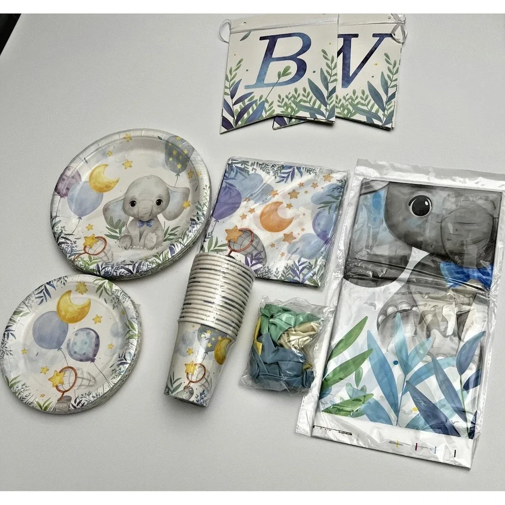 Elephant Baby Boy Shower‎ Party Supplies - Serves 16 - Blue Elephant Decorati...